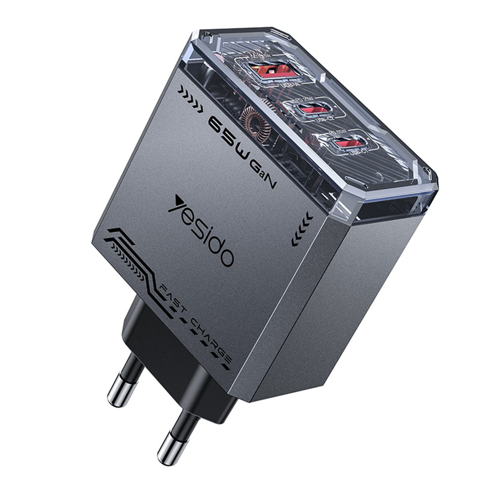 Netwerkoplader Yesido YC101, 65W, 3.25A, 1 x USB-A - 2 x USB-C, Zwart