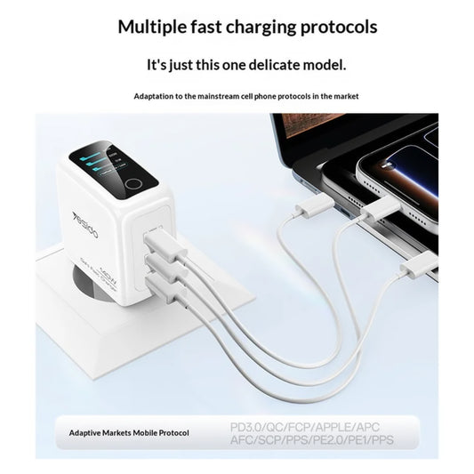 Yesido YC114 Netlader Display, 140W, 5A, 1 x USB-A - 2 x USB-C, Wit