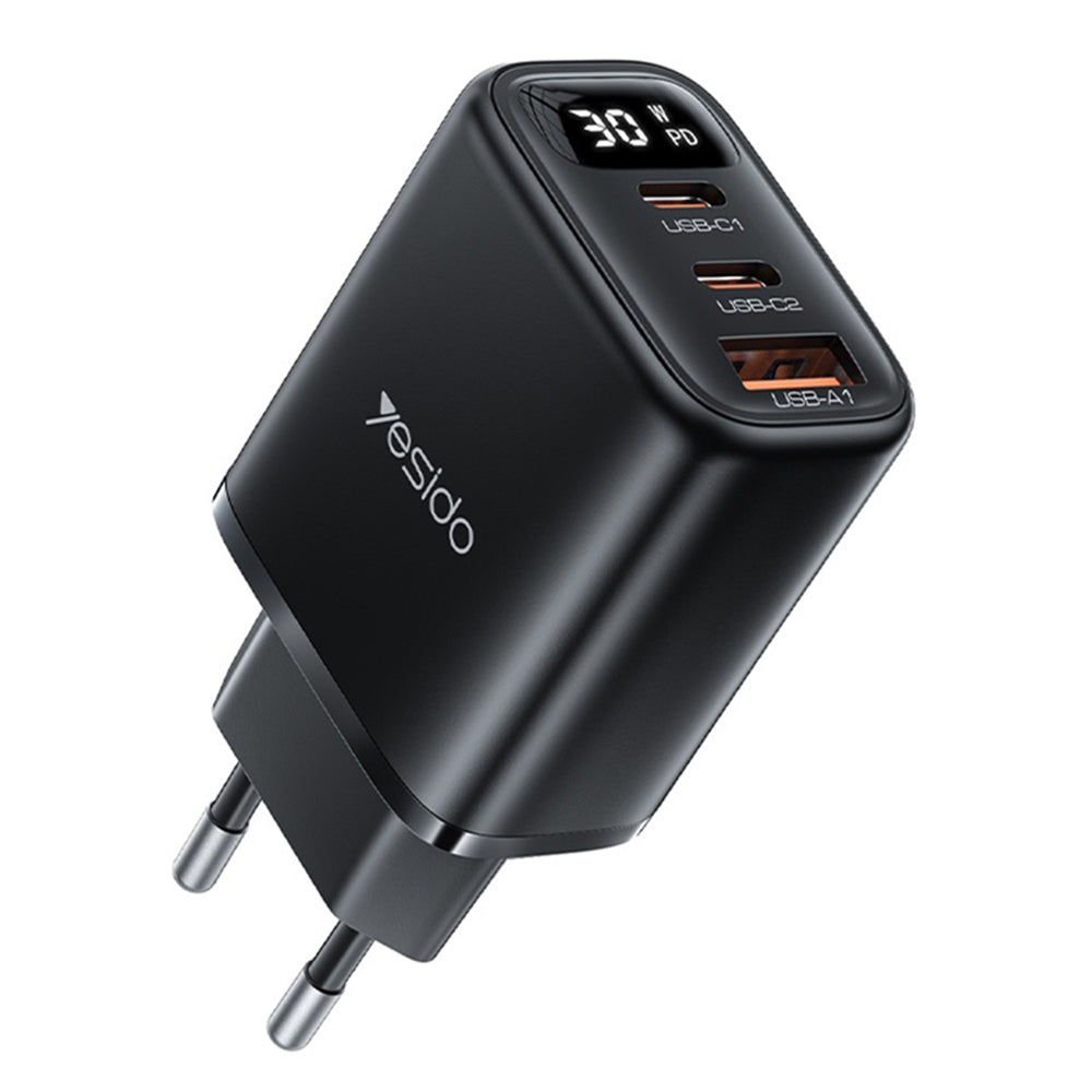 Netwerkoplader Yesido YC69 Display, 30W, 3A, 1 x USB-A - 2 x USB-C, Zwart