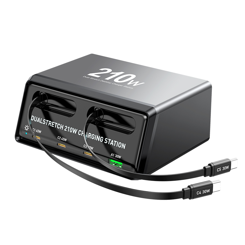Charging Station with USB-C Cable OEM WLX-60E, 210W, 3A, 1 x USB-A - 3 x USB-C, Gray