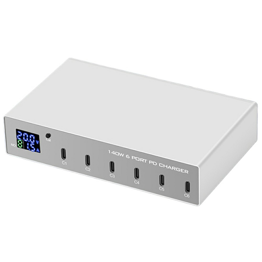 OEM Stationlader WLX-X6P, 140W, 3A, 6 x USB-C, Zilver