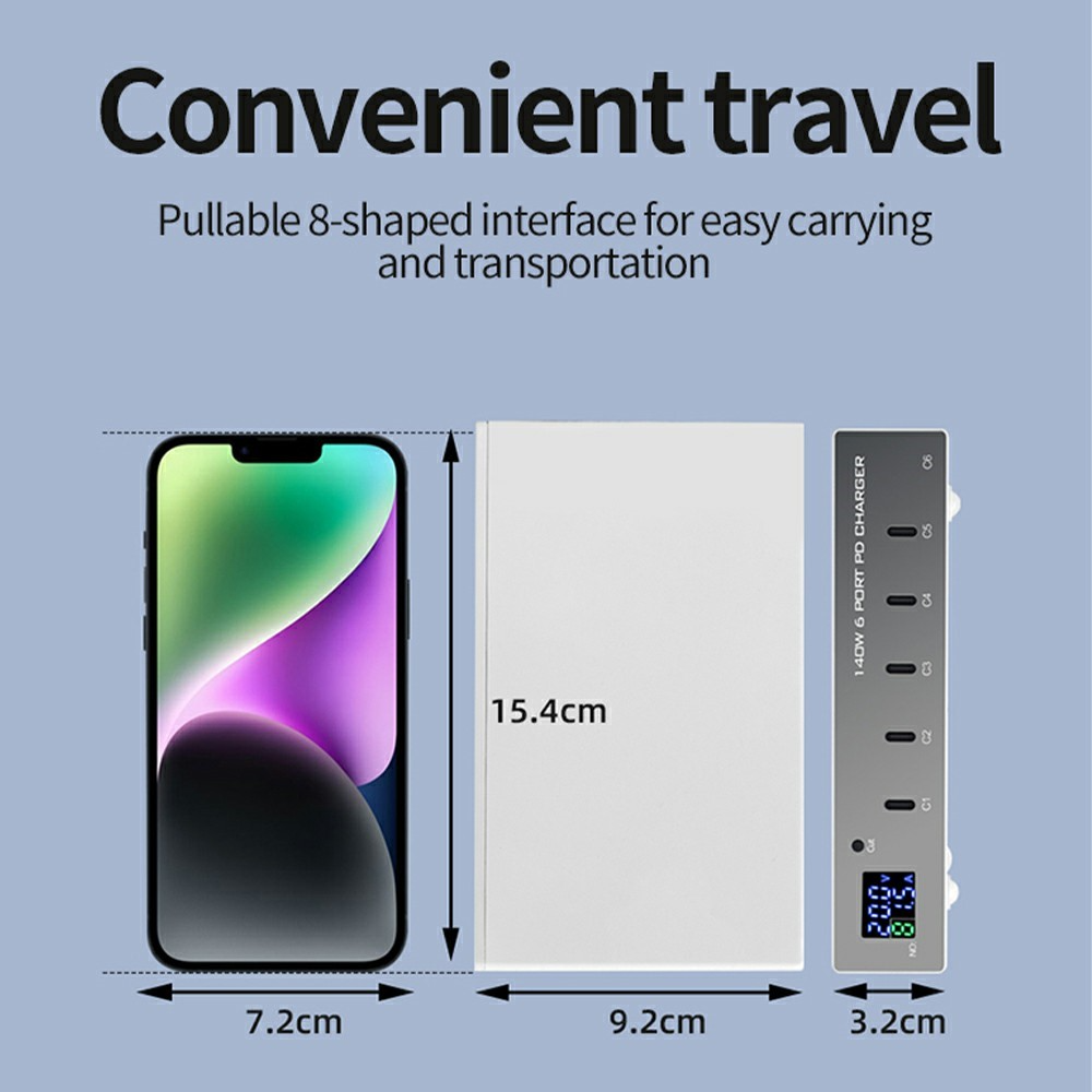 OEM Stationlader WLX-X6P, 140W, 3A, 6 x USB-C, Zilver