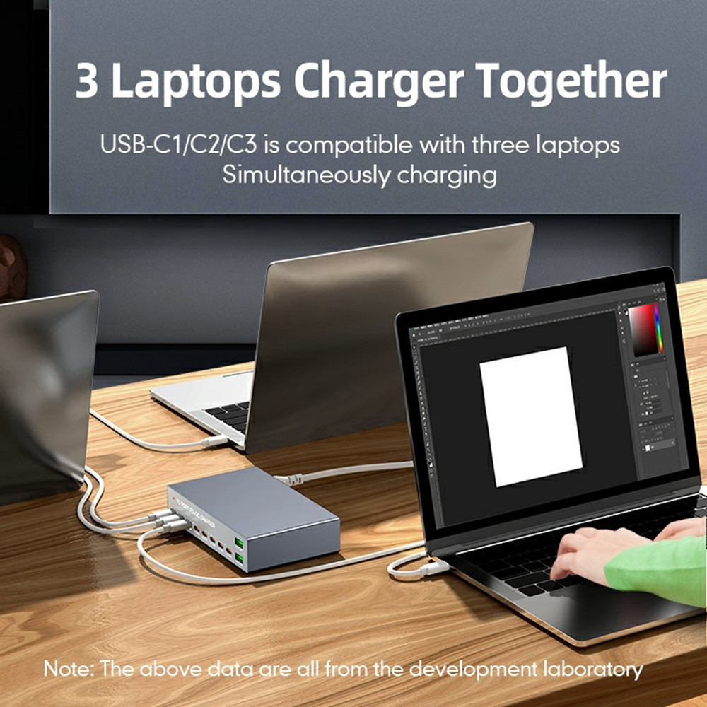 OEM Stationlader WLX-X6Y, 140W, 5A, 2 x USB-A - 8 x USB-C, Zilver