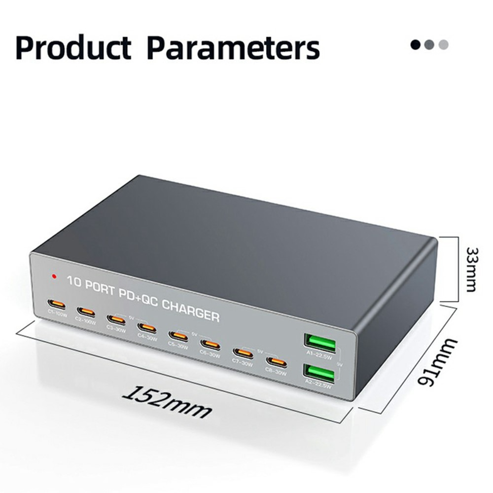 OEM Stationlader WLX-X6Y, 140W, 5A, 2 x USB-A - 8 x USB-C, Zilver