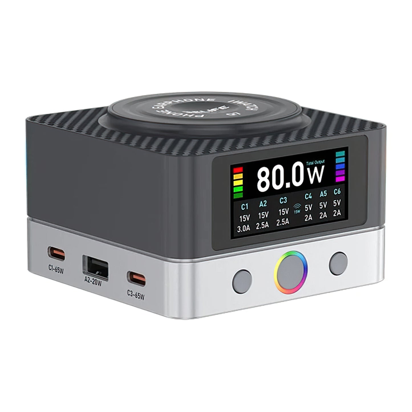 Oplaadstation Relife Q7 QI, 80W, 3.25A, 2 x USB-A - 4 x USB-C, Gri