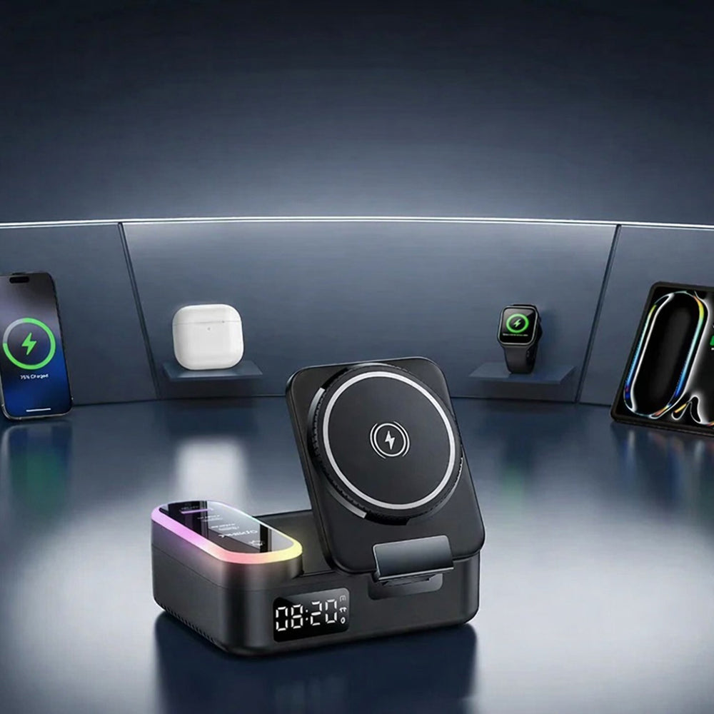 Oplader Station Yesido DS38 Display QI 3in1, 65W, 3A, 1 x USB-A - 2 x USB-C, Zwart