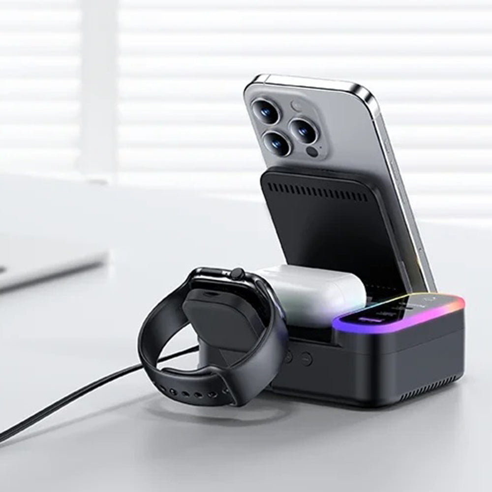 Oplader Station Yesido DS38 Display QI 3in1, 65W, 3A, 1 x USB-A - 2 x USB-C, Zwart