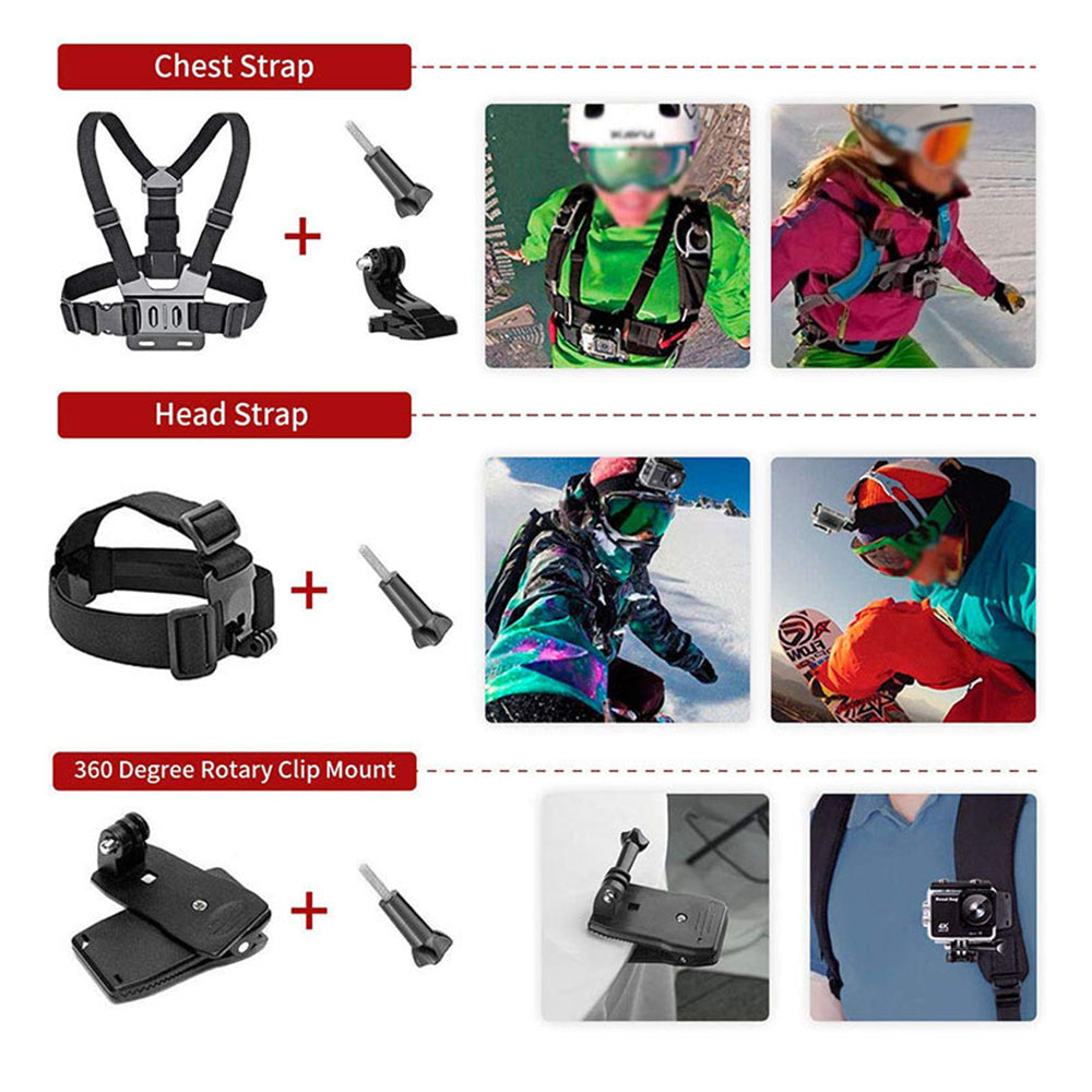 Sportcamera Accessoireset Techsuit SA15 voor GoPro / SJCAM Series, 15in1, Zwart