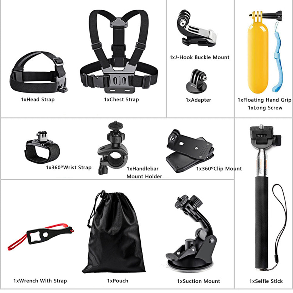 Sportcamera Accessoireset Techsuit SA15 voor GoPro / SJCAM Series, 15in1, Zwart