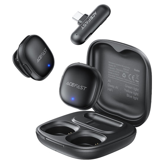 Lavalier Acefast R1, USB-C, Set 2 stuks, Zwart