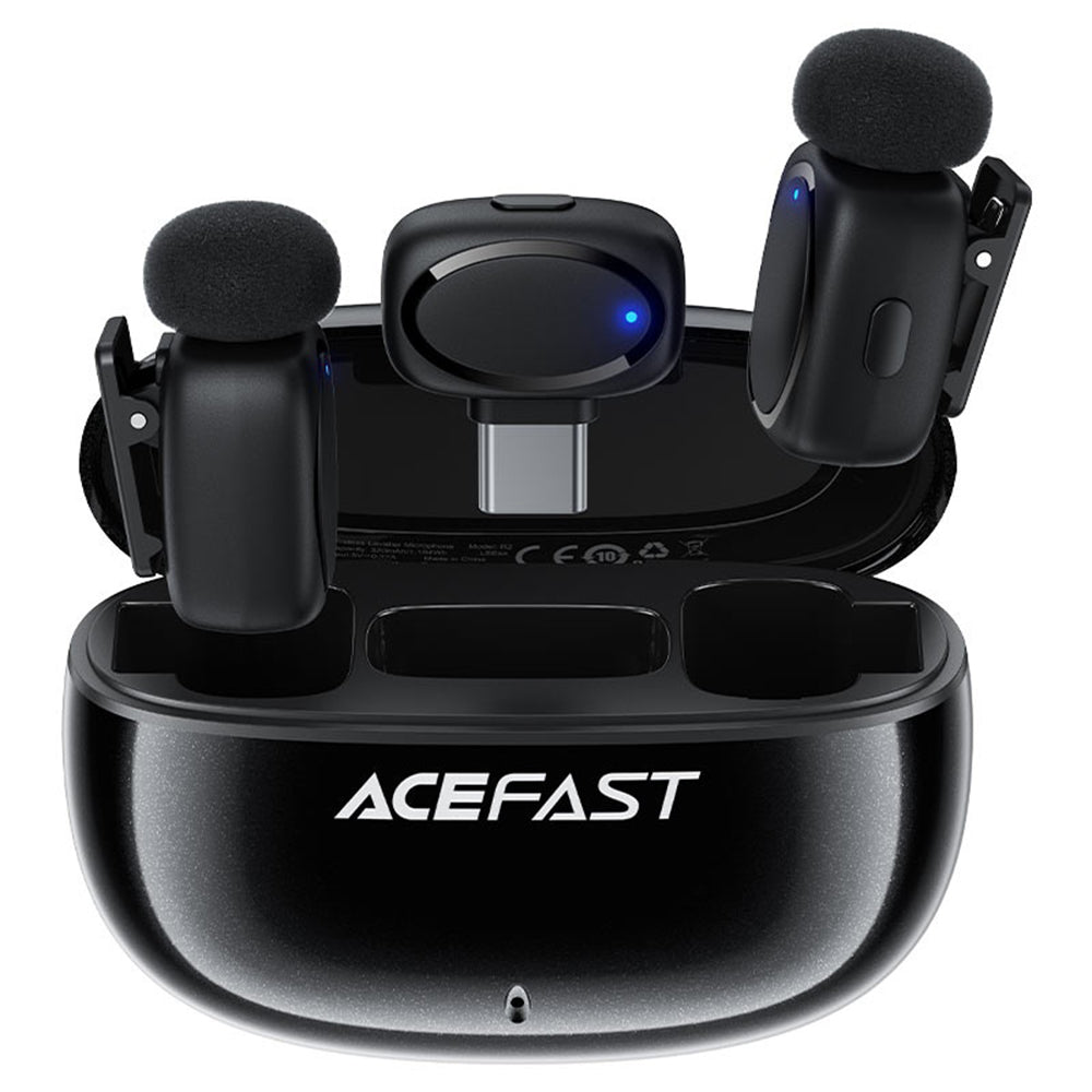 Lavalier Acefast R2, USB-C, Set 2 stuks, Zwart
