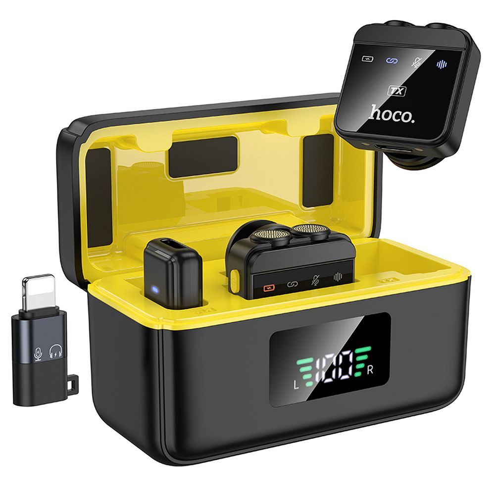 Lavaliermicrofoon HOCO L17, USB-C / Lightning, Set van 2 Stuks, Zwart