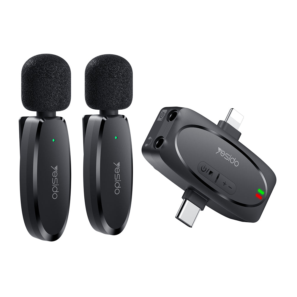 Yesido KR15 dasspeldmicrofoon, USB-C / Lightning, Set van 2 stuks, Zwart