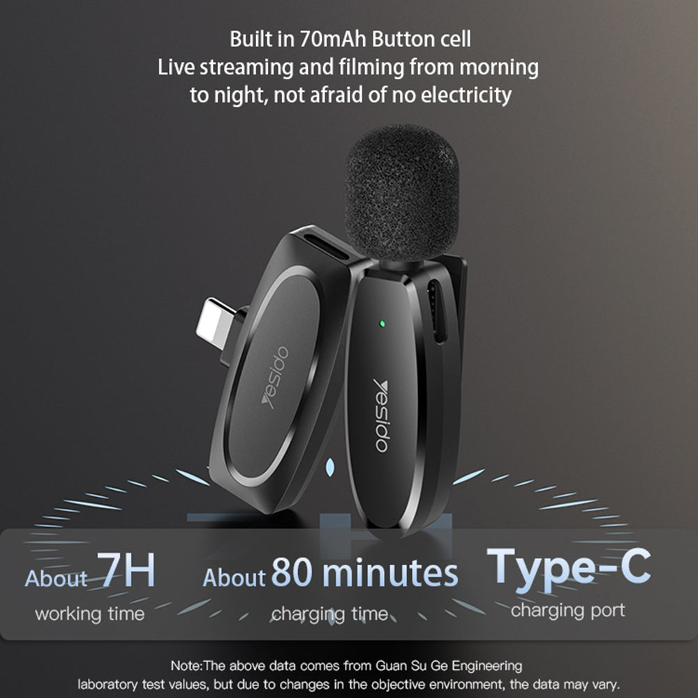 Yesido KR15 dasspeldmicrofoon, USB-C / Lightning, Set van 2 stuks, Zwart