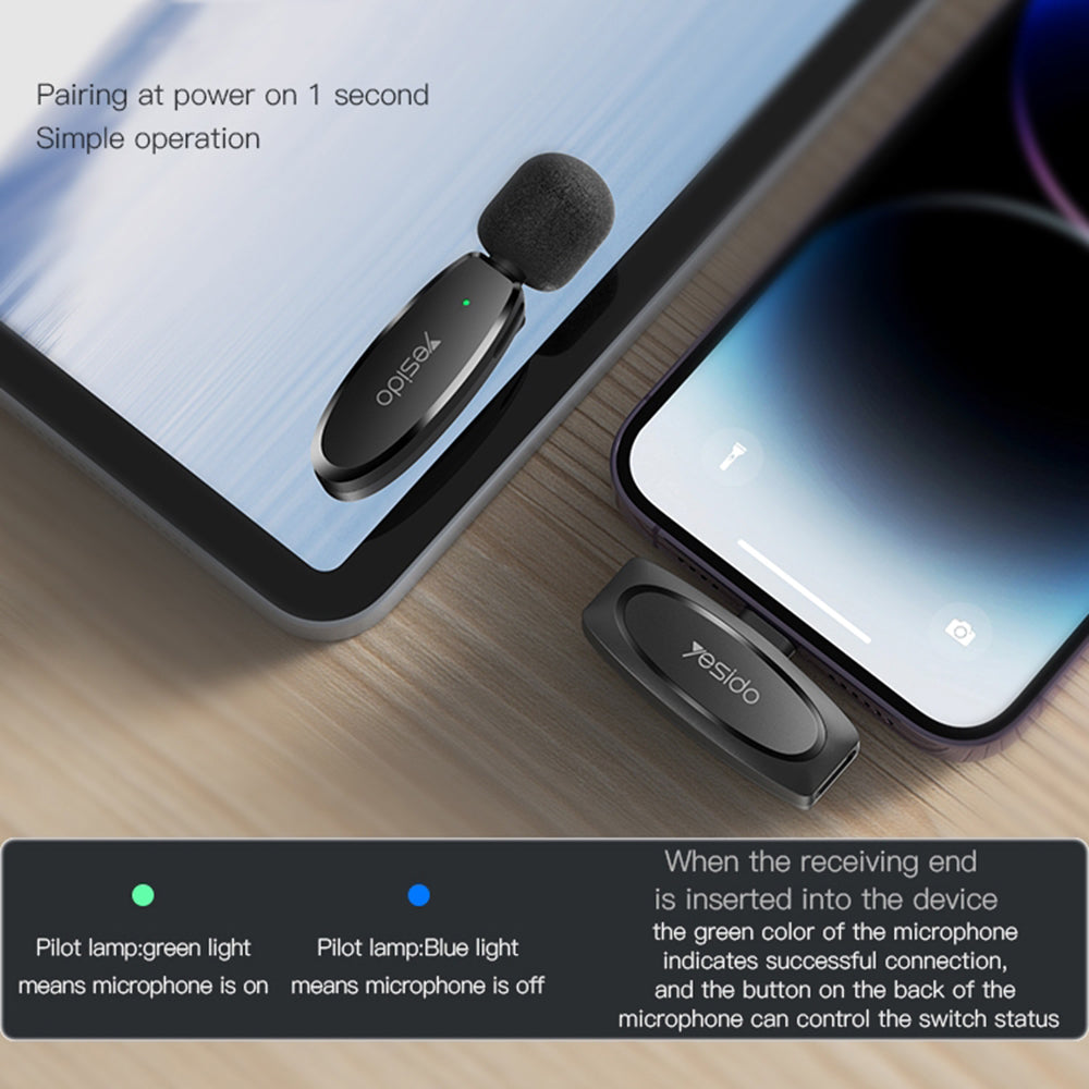 Yesido KR15 dasspeldmicrofoon, USB-C / Lightning, Set van 2 stuks, Zwart