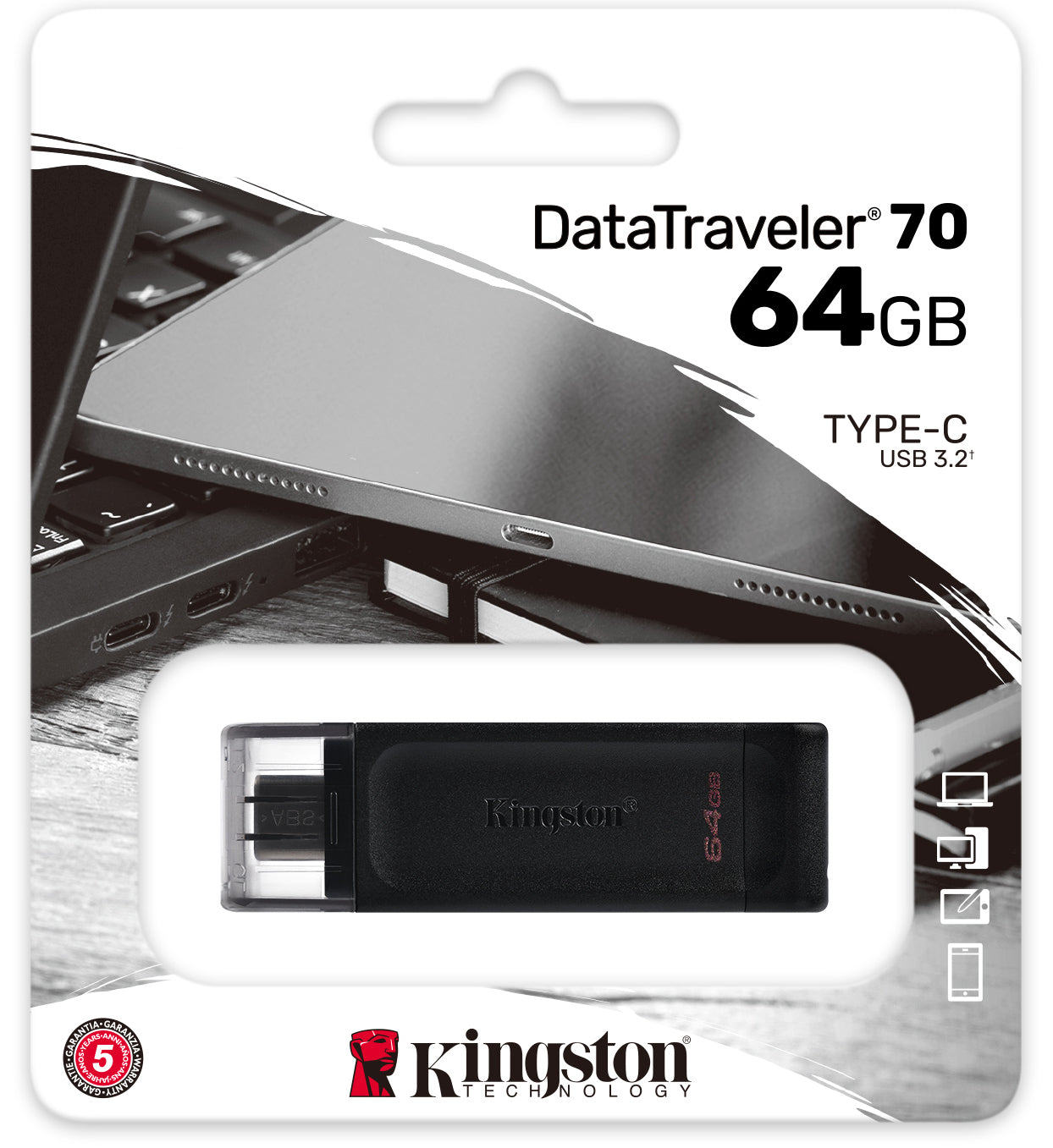 Externe USB-C Geheugen Kingston DT70, 64Gb DT70/64GB