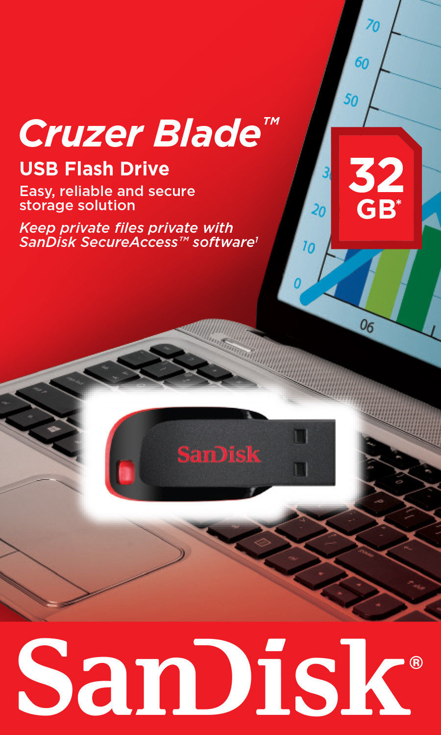 Externe USB-A Geheugen SanDisk Cruzer Blade, 32Gb SDCZ50-032G-B35
