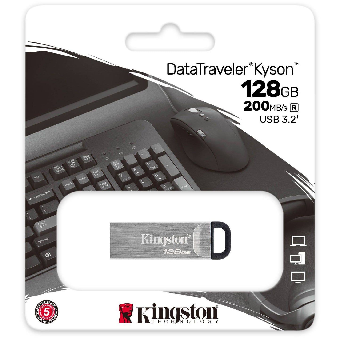 Externe USB-A 3.2 Kingston DT Kyson Geheugen, 128Gb DTKN/128GB