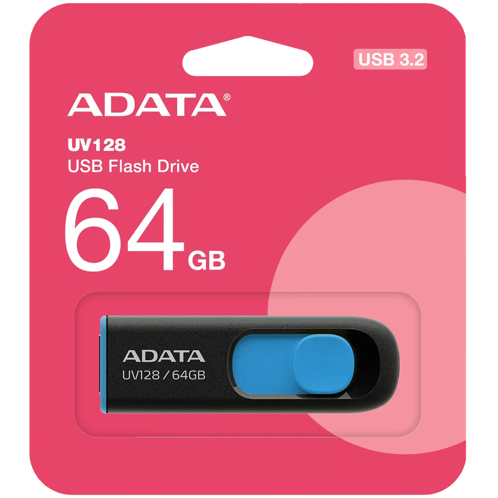 Externe USB-A 3.2 Adata UV128 Geheugen, 64Gb AUV128-64G-RBE