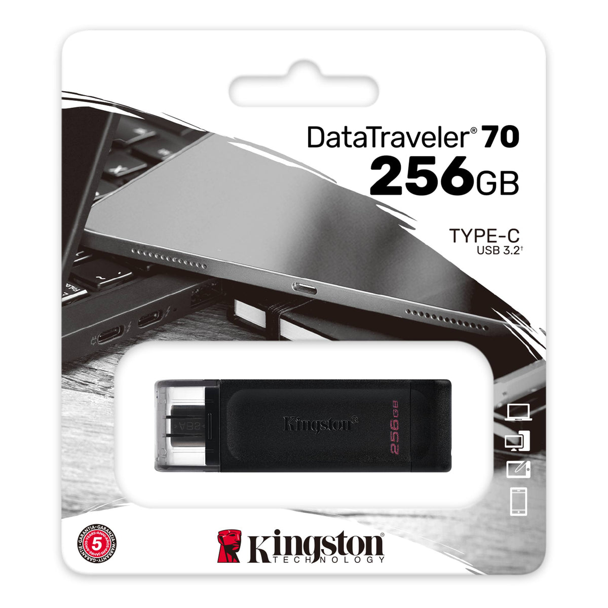 Externe USB-C Geheugen Kingston DT70, 256Gb DT70/256GB