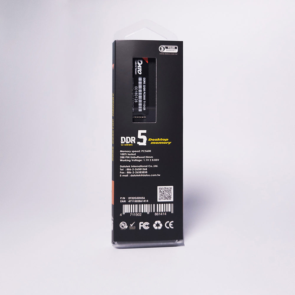 RAM-geheugen Dato, DDR5, 8GB, 5600Mhz, Zwart DT8G5DU56