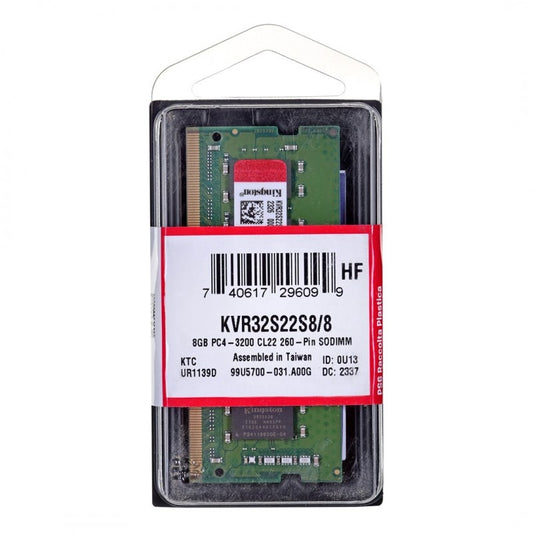 Kingston ValueRAM RAM-geheugen, DDR4 SODIMM, 8GB, 3200Mhz KVR32S22S8/8