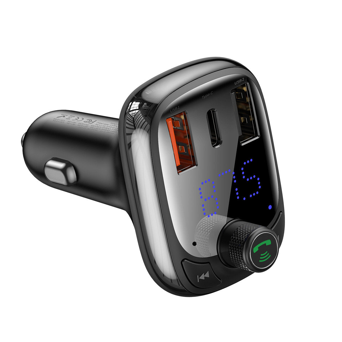 Baseus S-13 Bluetooth FM-modulator, 2 x USB-A - 1 x USB-C - 1 x microSD CCMT000101