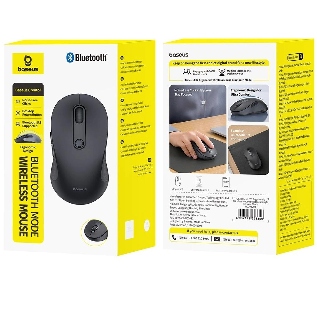 Wireless Mouse Baseus F02, 1600DPI, BT, Black B0203203