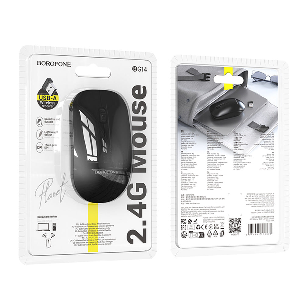 Draadloze Muis Borofone BG14 Planet, 1000DPI, BT / Wi-Fi, Zwart