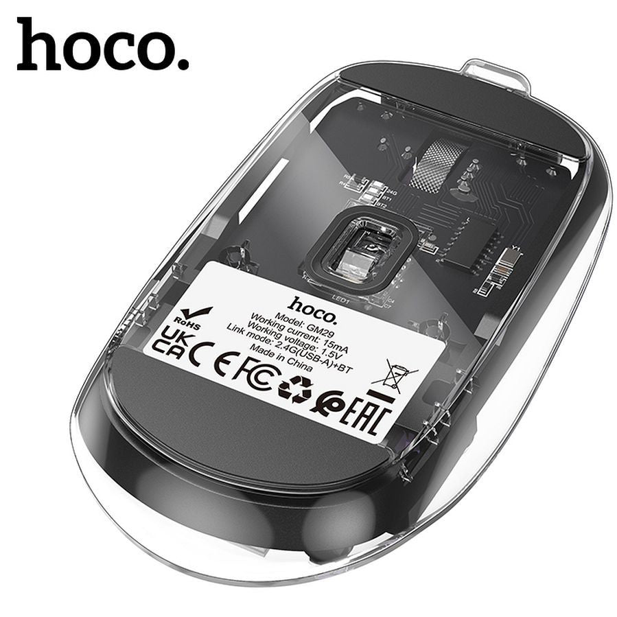 Draadloze Muis HOCO GM29, 1600DPI, BT / Wi-Fi, Zwart
