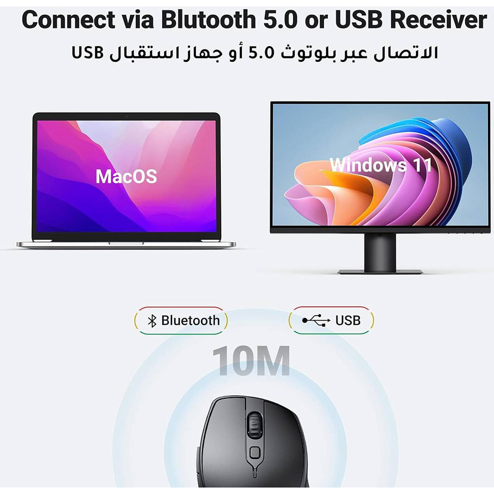 Draadloze Muis UGREEN MU101, 4000DPI, BT / Wi-Fi, Zwart