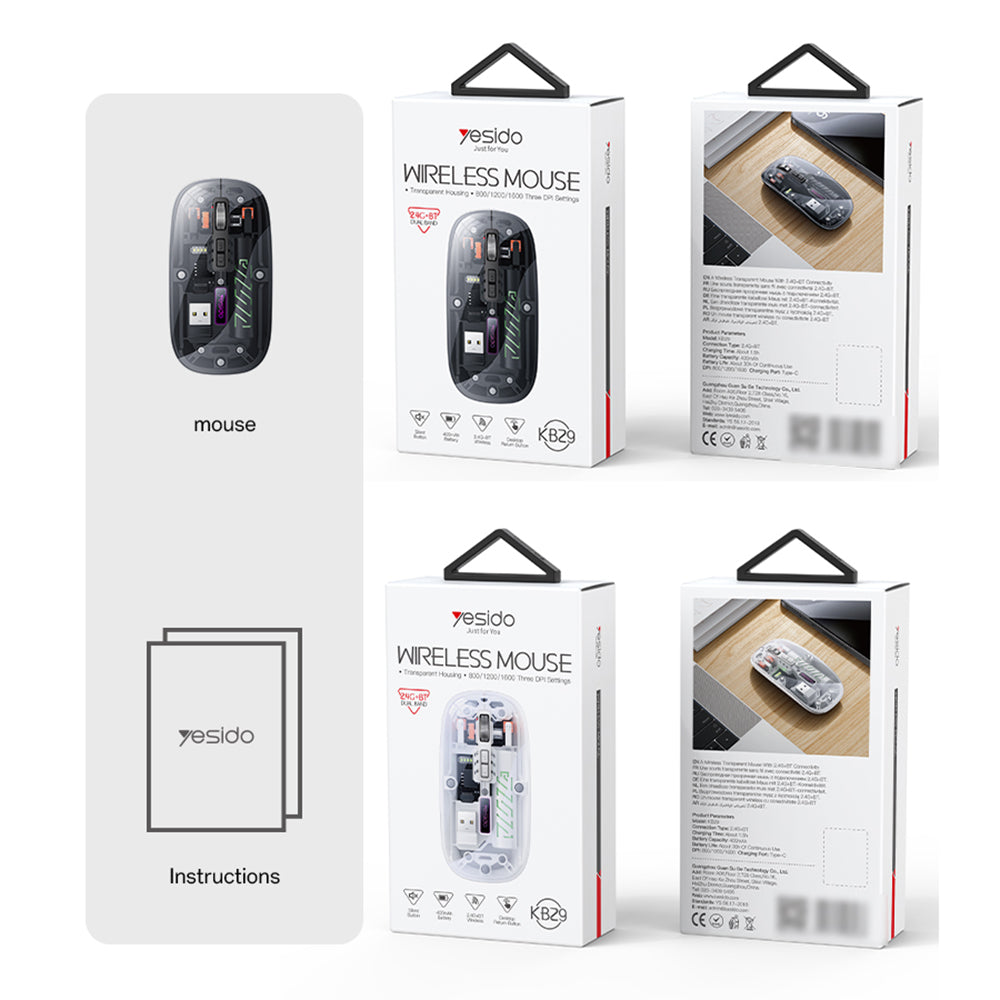 Draadloze Muis Yesido KB29, 800DPI - 1600DPI, BT / Wi-Fi, Wit