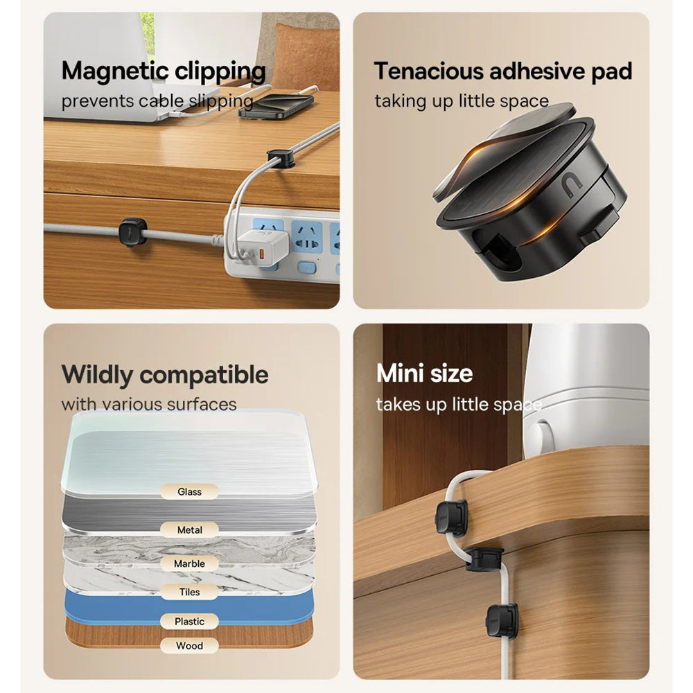Baseus Lite Magnetische Kabelorganizer, Set van 3 Stuks, Zwart B01331106111-00