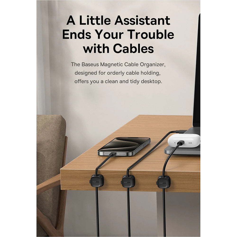 Baseus Lite Magnetische Kabelorganizer, Set van 3 Stuks, Zwart B01331106111-00