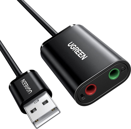 USB-geluidskaart UGREEN US205, 2 x 3,5mm-aansluiting, zwart