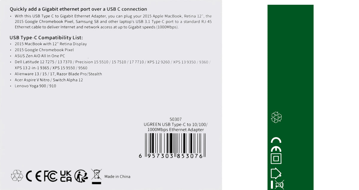 Netwerkkaart UGREEN US236, RJ45, USB-C, Zwart