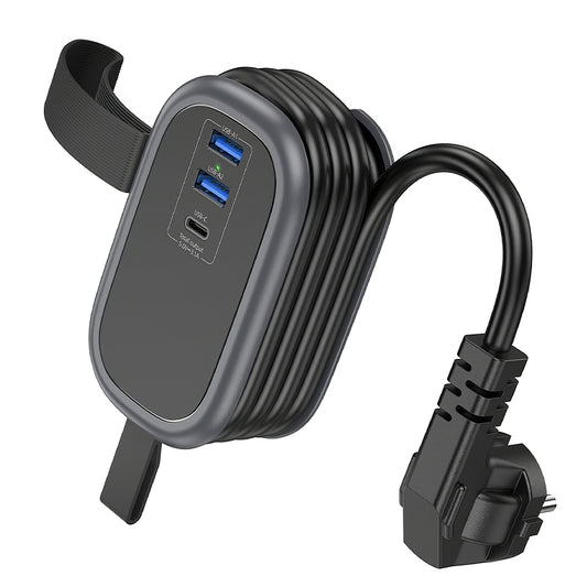 Netwerkoplader HOCO NS6, 2 x USB-A - 1 x USB-C - 1 x Schuko, Zwart