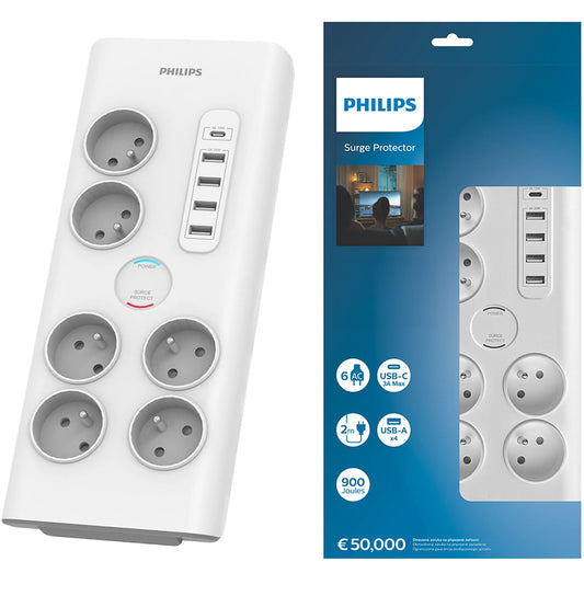 Philips Netwerkoplader, 4 x USB-A - 1 x USB-C - 6 x Schuko, Wit PHIL-SPN7060WA/60