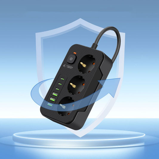 Verlengsnoer Tech-Protect PC3X6, 3 x Schuko, Zwart