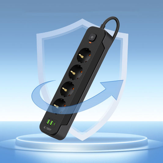 Netwerklader Tech-Protect PCL4X3, 2 x USB-A - 1 x USB-C - 4 x Schuko, Zwart