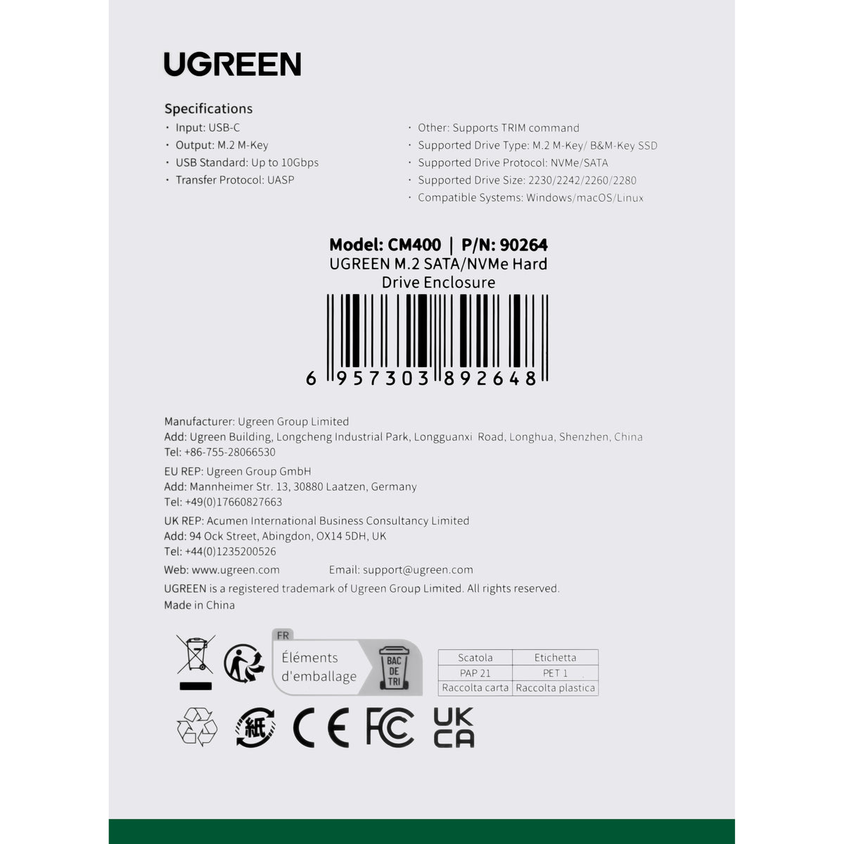 UGREEN CM400 rack voor SSD M.2 NVMe, Grijs