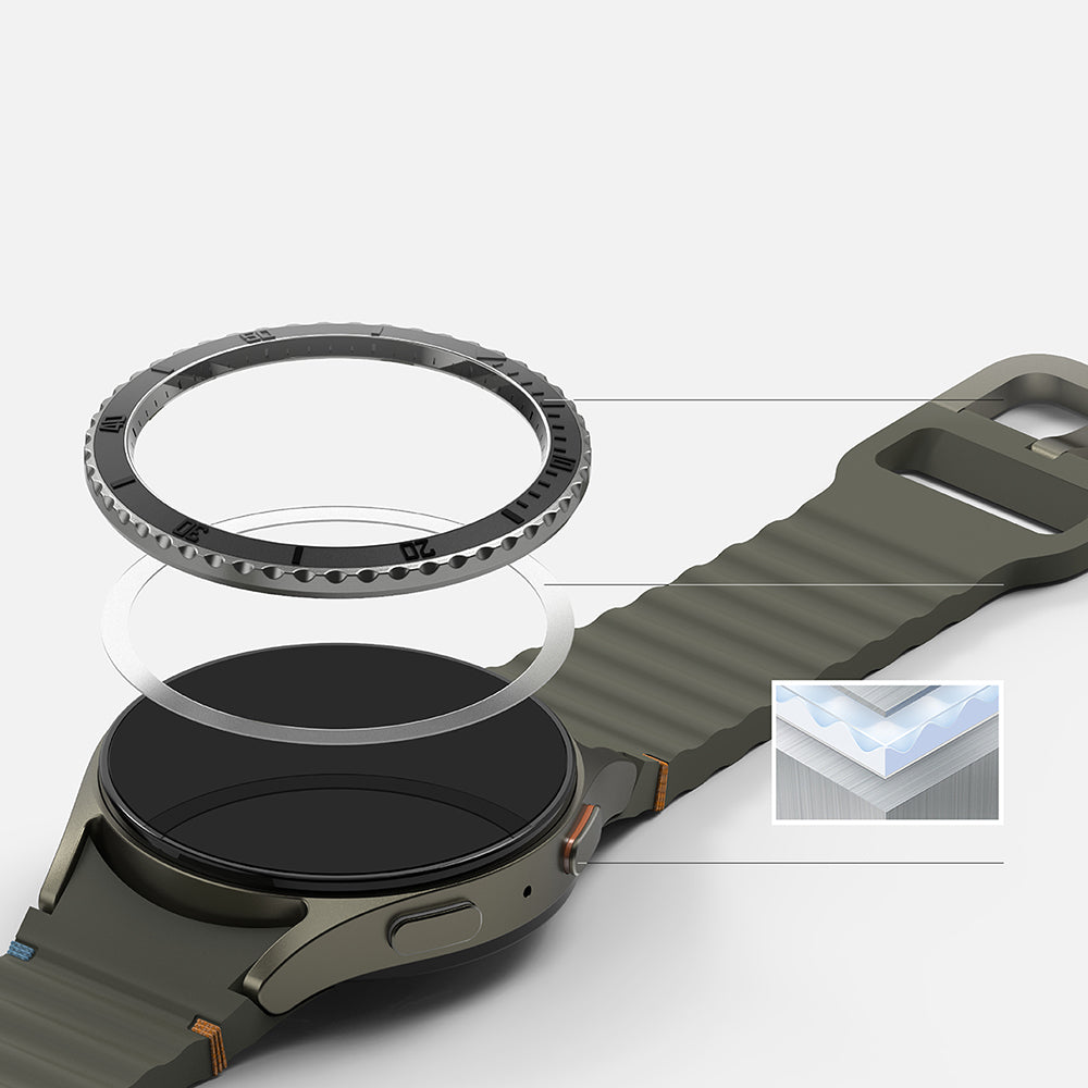 Ringke Premium Styling Beschermingsframe voor Samsung Galaxy Watch7 44mm, Model 3, Zwart