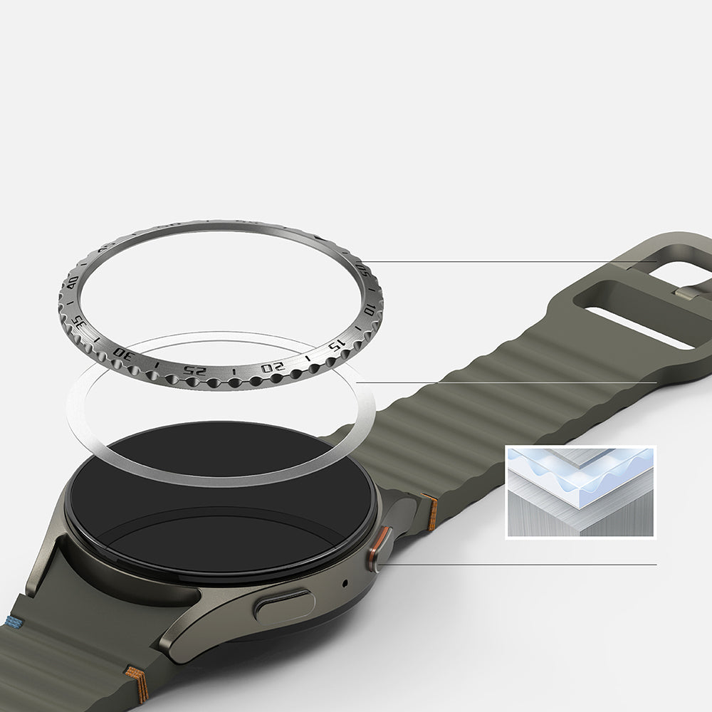 Ringke Styling Beschermingsframe voor Samsung Galaxy Watch7 40mm, Model 5, Zilverkleurig