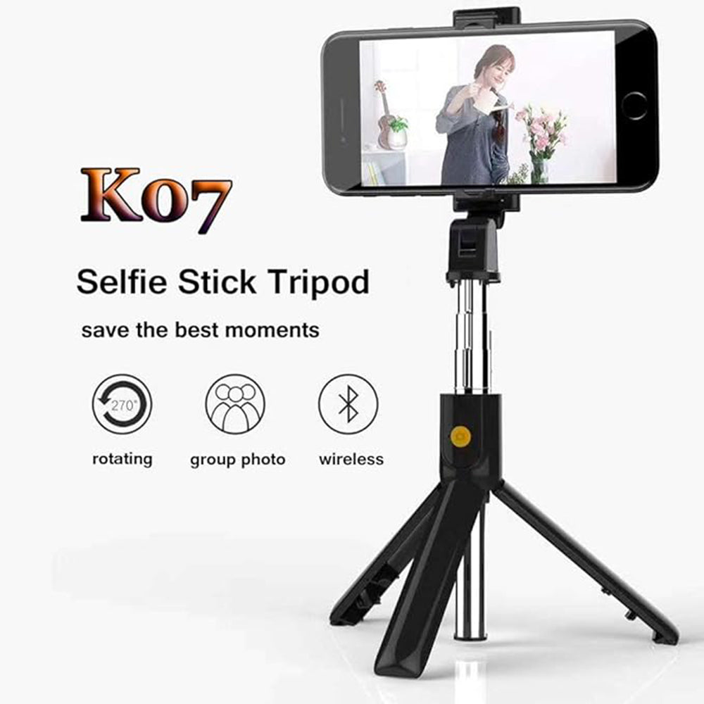 Selfie Stick Bluetooth Techsuit K07, Universeel, Zwart