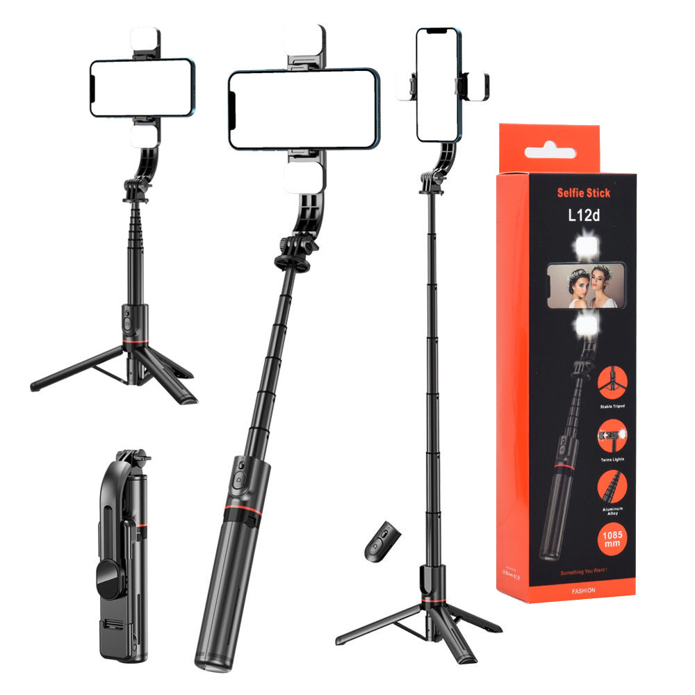 Selfie Stick Bluetooth Techsuit L12D, Universeel, Zwart