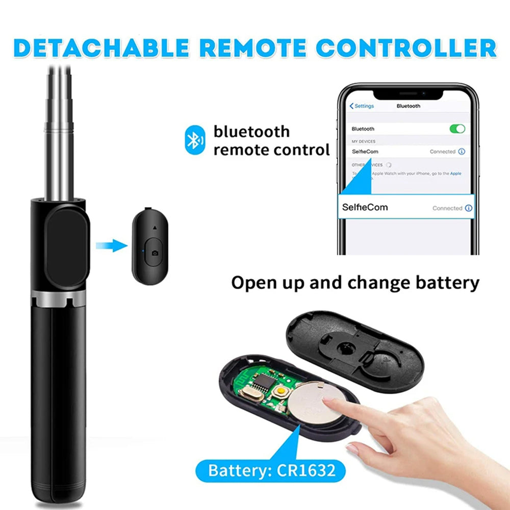 Selfie Stick Bluetooth Techsuit Q02, Universeel, Zwart