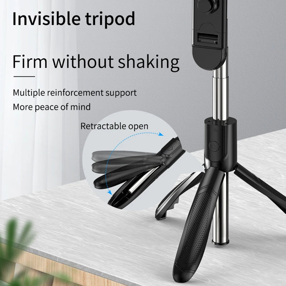 Selfie Stick Bluetooth Techsuit S01-S, Universeel, Zwart