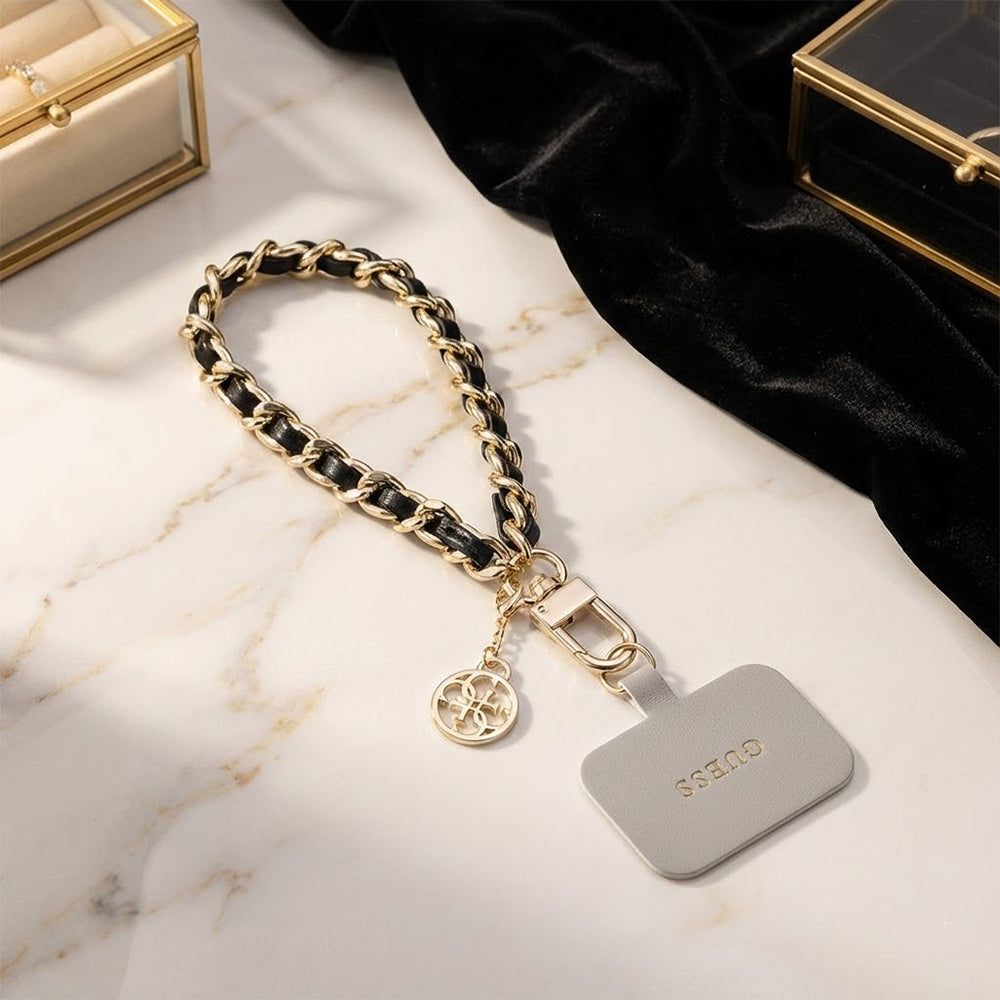 Guess Saffiano 4G Charm Telefoonkoord, Zwart