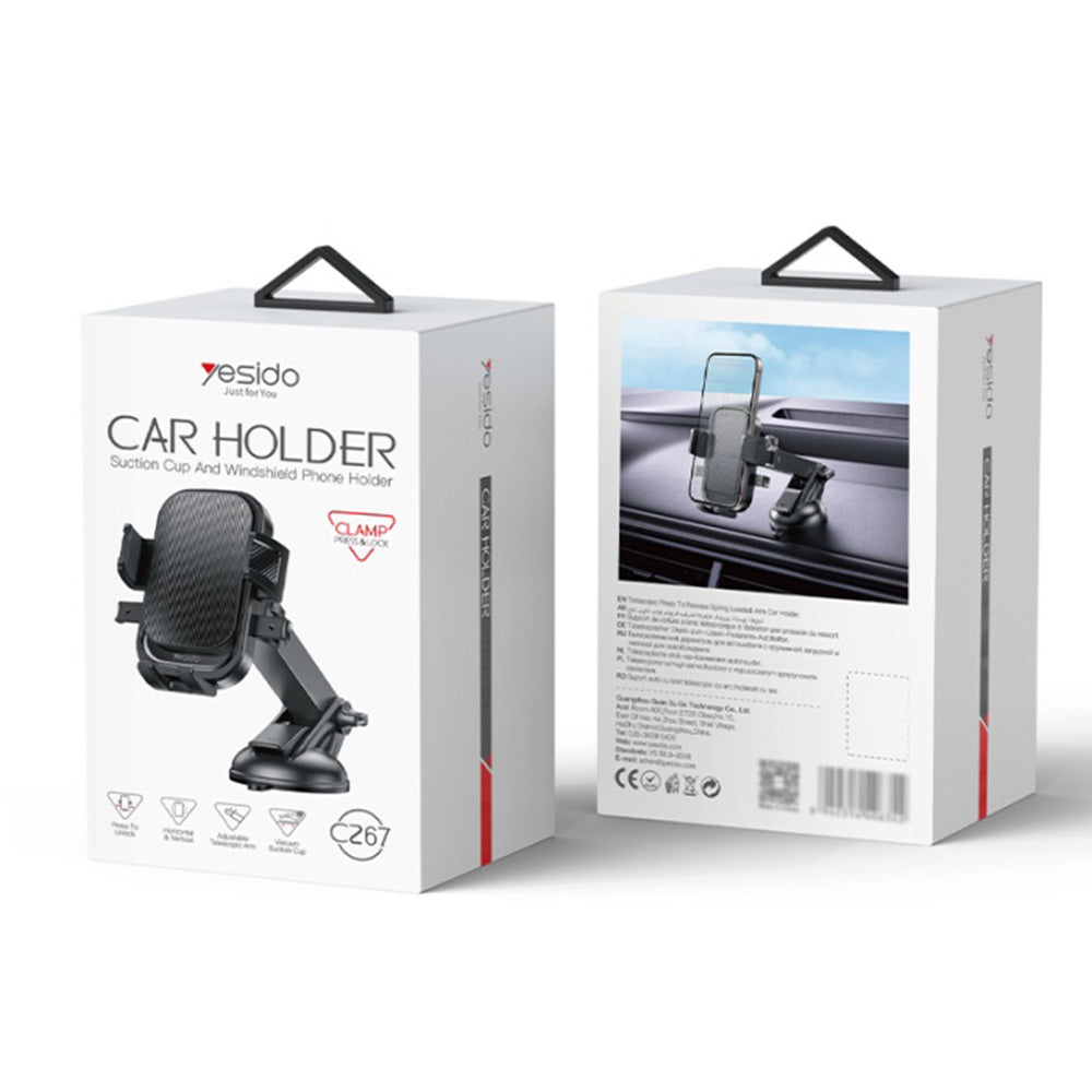 Autohouder Yesido C267, 4.7inch - 7.2inch, Zwart