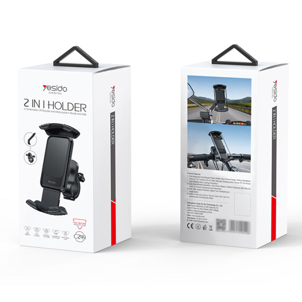 Fiets- en Motorsteun Yesido C249, 4.8inch - 7.2inch, Zwart